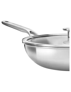 KitchenAid Triply Stainless Steel Covered Wok 28cm in SIlver