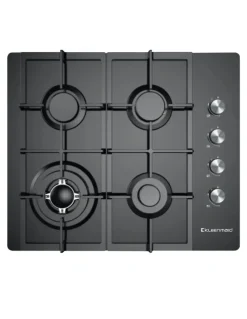 Kleenmaid Burner Gas On Black Krystal Glass Cooktop with Wok Burner 60cm