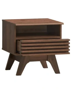 Kodu Clancy Bedside Unit Side Table Nightstand 1 Drawer Walnut