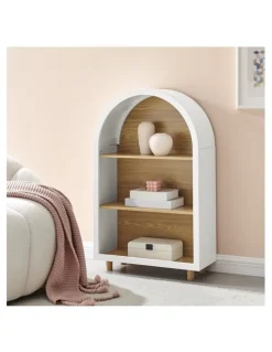 Kodu Luna Arched Bookcase Bookshelf 3 Levels Oak and White