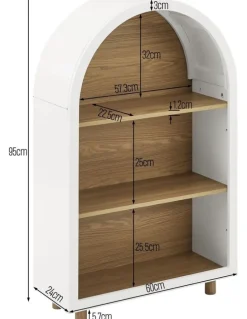 Kodu Luna Arched Bookcase Bookshelf 3 Levels Oak and White
