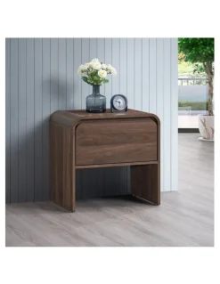 Kodu Natalya Bedside Unit Nightstand Side Table 1 Drawer Walnut