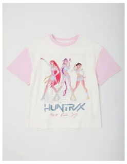 Kpop Demon Hunter K-Pop Demon Hunters Huntrix Spliced T-Shirt With A Bag Tag in Cream