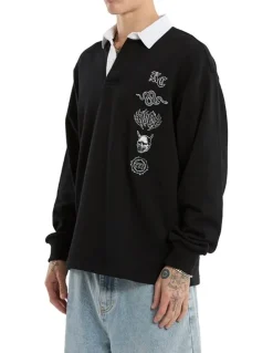 KSCY Stacked Loopback Rugby Jumper in Black