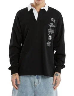 KSCY Stacked Loopback Rugby Jumper in Black