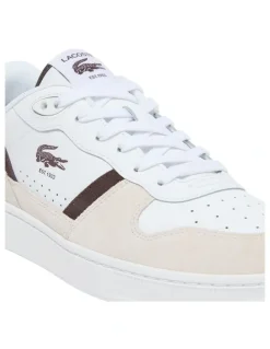 Lacoste T-Clip Sneaker in White/Dark Brown