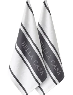Ladelle Bella Casa Kitchen Towel Pack of 2 in White/Grey
