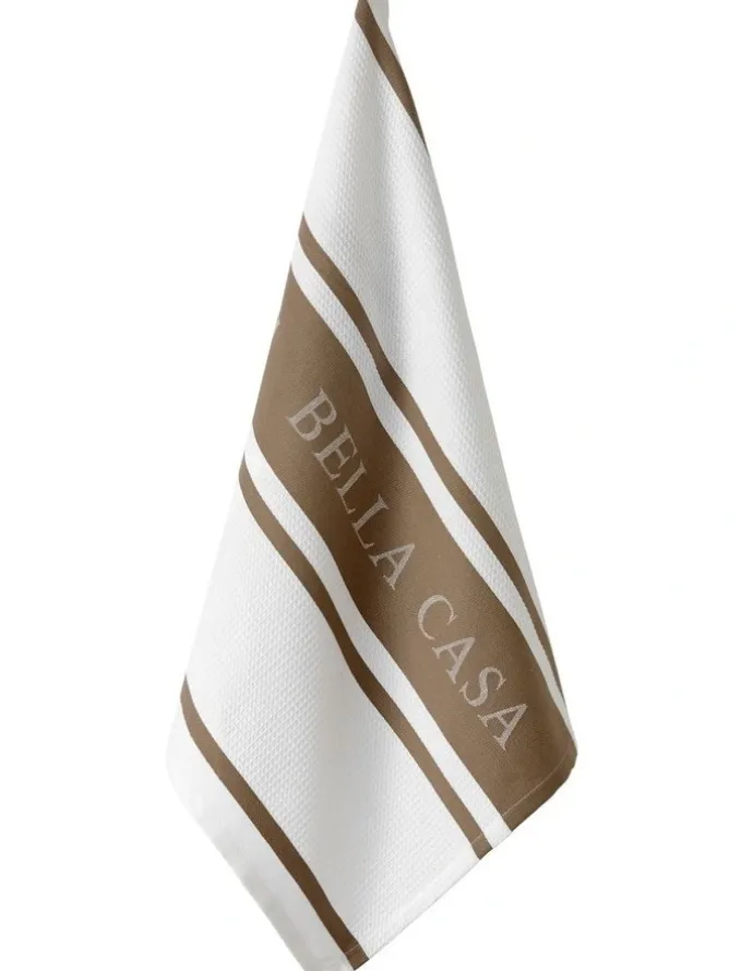 Ladelle Bella Casa Kitchen Towel Pack of 2 in White/Latte