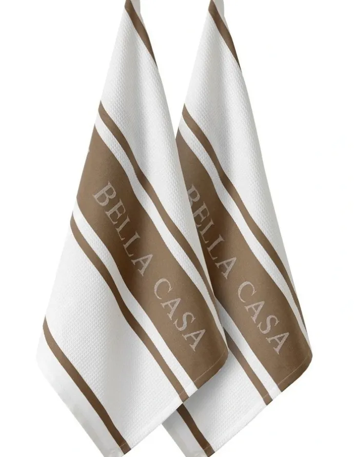 Ladelle Bella Casa Kitchen Towel Pack of 2 in White/Latte
