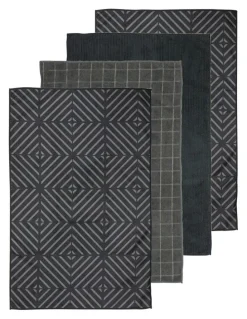 Ladelle Benton Microfibre 4 Pack Kitchen Towel in Charcoal