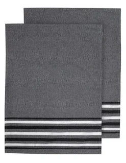 Ladelle Lennox Stripe Kitchen Towel 2 Pack in Black