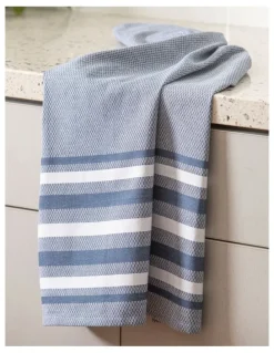 Ladelle Lennox Stripe Kitchen Towel 2 Pack in Marine