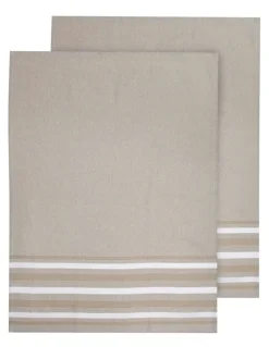 Ladelle Lennox Stripe Kitchen Towel 2 Pack in Stone