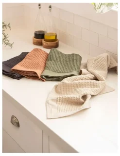 Ladelle Ollie Waffle Kitchen Towel 2 Pack in Charcoal