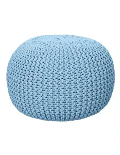 La Grace Home Braided Ottoman Pouffe in Blue