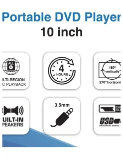 LASER Laser 10 Inch Portable DVD Player With Anti-Skip Technology DVD-PT-10D