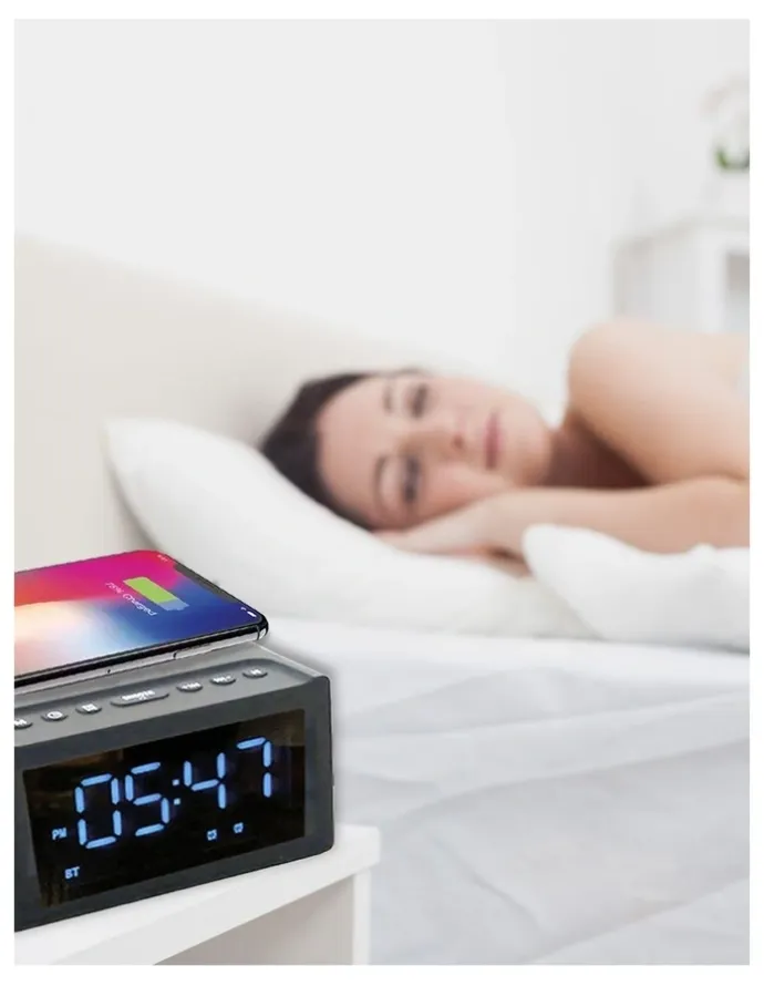 LASER Laser Wireless Charging Alarm Clock with Bluetooth and FM Radio SPK-WCALC-118