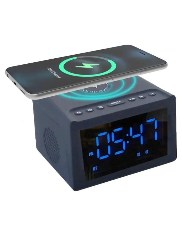 LASER Laser Wireless Charging Alarm Clock with Bluetooth and FM Radio SPK-WCALC-118