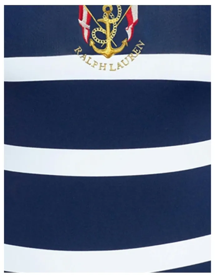 Lauren Ralph Lauren Mariner Stripe Embroidered Wirefree Padded Swimsuit in Dark Navy