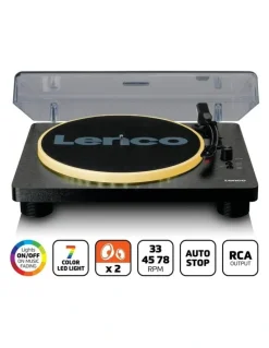 Lenco Turntable with LED Lights & Built-in Speakers in Black