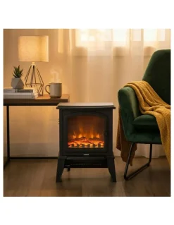 LENOXX Electric 1000W to 2000W Fireplace Heater with Realistic Log Flame Display