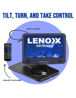 Lenoxx 10.1 Inch Portable DVD Player with 270-Degrees Swivel-Screen & Rechargeable