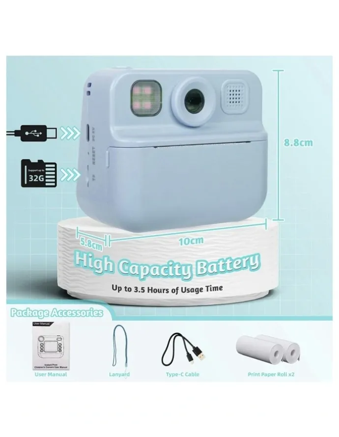 LENOXX Instant Print Camera With Dual Lens And 1080P HD Video 48MP in Blue