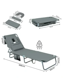 Levede Folding Beach Lounge Chair in Grey