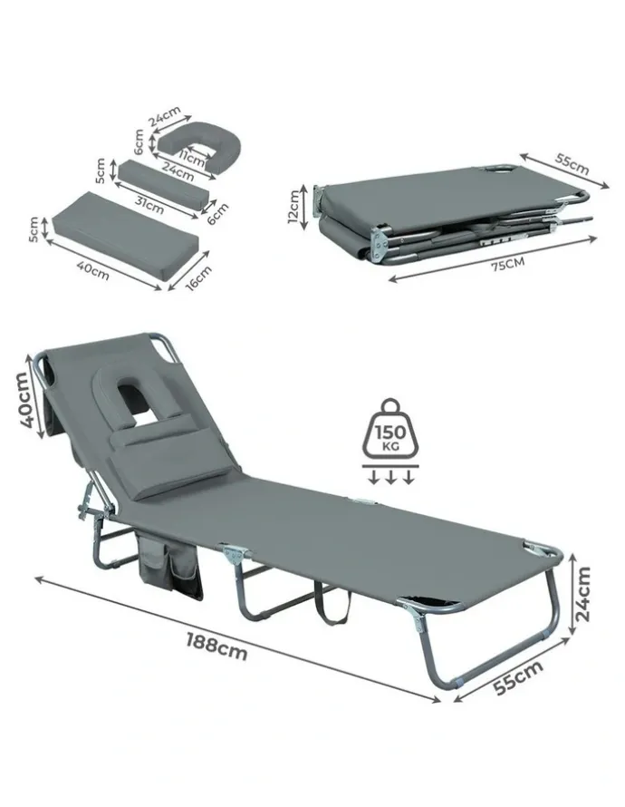 Levede Folding Beach Lounge Chair in Grey
