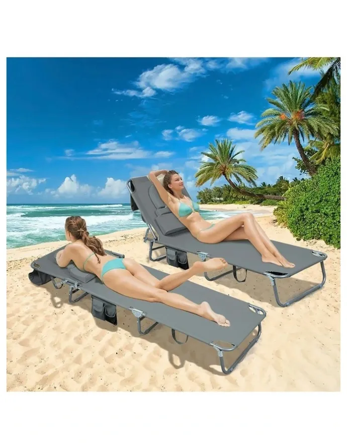 Levede Folding Beach Lounge Chair in Grey