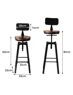 Levede Industrial Swivel Bar Stool 2x in Black