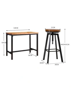 Levede Industrial Wood Chair Set Pub Bar Table Barstools 3 Pieces in Multi