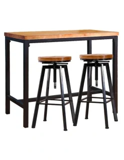Levede Industrial Wood Chair Set Pub Bar Table Barstools 3 Pieces in Multi