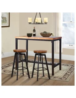 Levede Industrial Wood Chair Set Pub Bar Table Barstools 3 Pieces in Multi