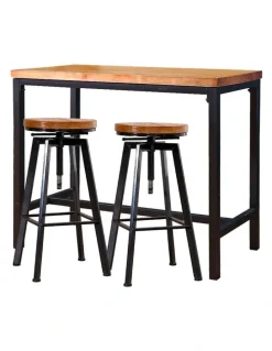 Levede Industrial Wood Chair Set Pub Bar Table Barstools 3 Pieces in Multi