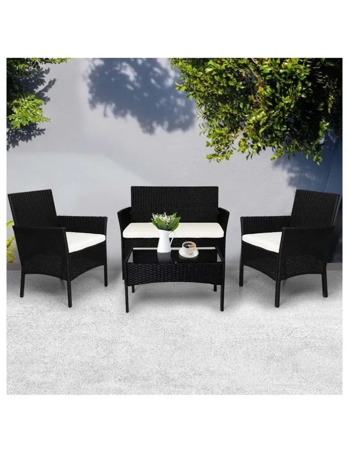 Levede Outdoor Furniture Table Chair Set 4 Piece in Black