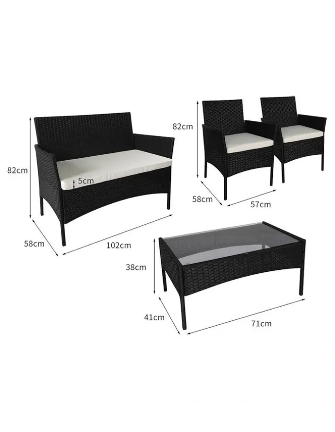 Levede Outdoor Furniture Table Chair Set 4 Piece in Black
