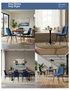 Levede Padded Seat Velvet Dining Chairs x4 in Blue