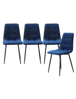 Levede Padded Seat Velvet Dining Chairs x4 in Blue
