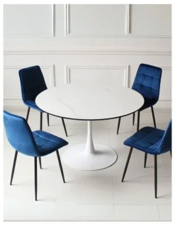 Levede 6 Person Marble Kitchen Dining Table 120cm in White
