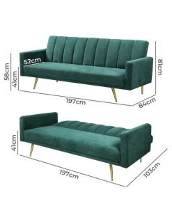 Levede 3 Seater Sofa Bed in Green