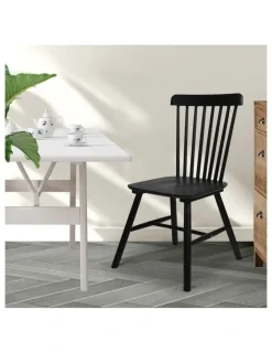 Levede 2x Natural Wood Dining Chairs in Black