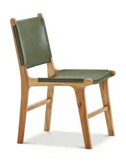 L3 Home Casey Flat Leather Dining Chairs Set Of 2 in Olive Green