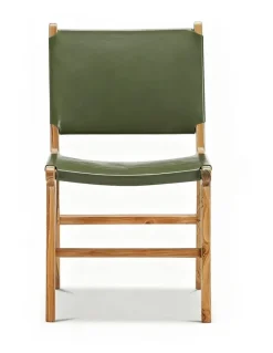 L3 Home Casey Flat Leather Dining Chairs Set Of 2 in Olive Green