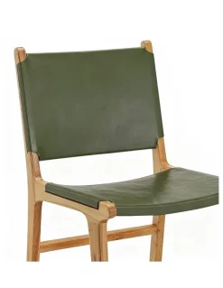 L3 Home Casey Flat Leather Dining Chairs Set Of 2 in Olive Green