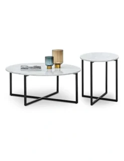 L3 Home Ellie Marble Round Coffee Table In White & Black