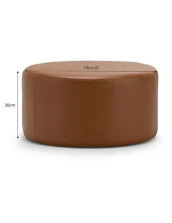 L3 Home Halle Medium Round Ottoman In Whiskey Tan