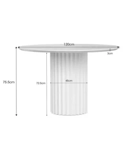 L3 Home Kaei Fluted Round Dining Table 120cm In White