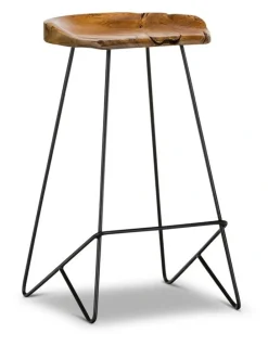 L3 Home Neato Teak Wood Iron Bar Stool 66cm In Black