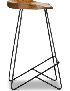 L3 Home Neato Teak Wood Iron Bar Stool 66cm In Black
